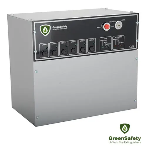 GS6 firefighting auxiliary unit to control and manage aerosol and pulsed discharge powder firefighting dispensers green safety